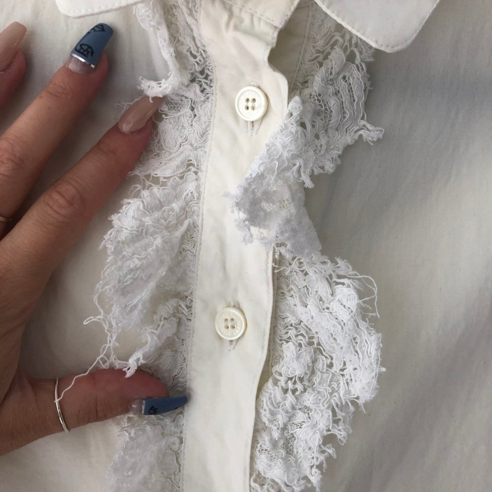 Burberry White Ruffle Button Down Collared Blouse - image 2